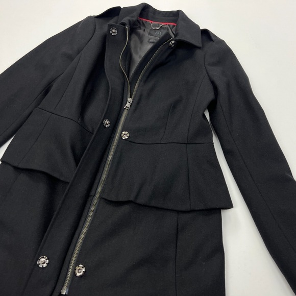 Banana Republic Black Wool Coat Jacket Peplum‎ Ladycoat Classic Going Out Party - Picture 6 of 16